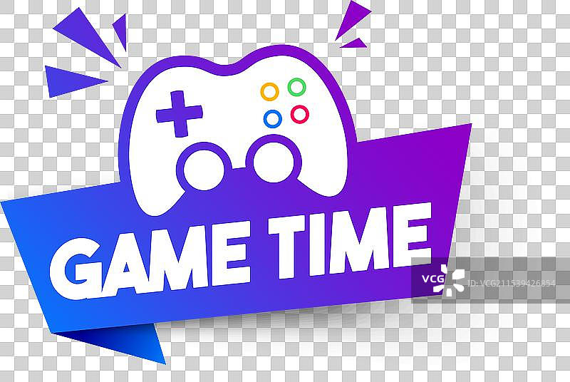 色彩斑斓的标签，带有游戏手柄图标和“游戏时间”文字图片素材
