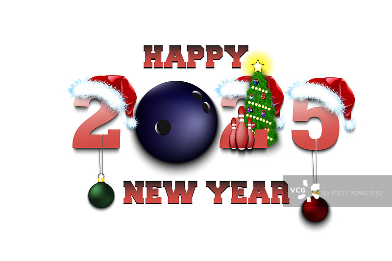 2025年新年快乐与保龄球图片素材