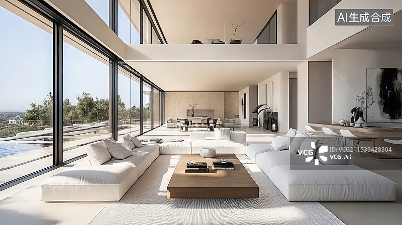 【AI数字艺术】现代风格客厅样板间室内设计图片素材