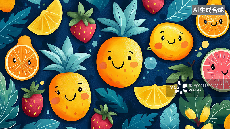 【AI数字艺术】孟菲斯风格热带水果无缝图案艺术背景图片素材