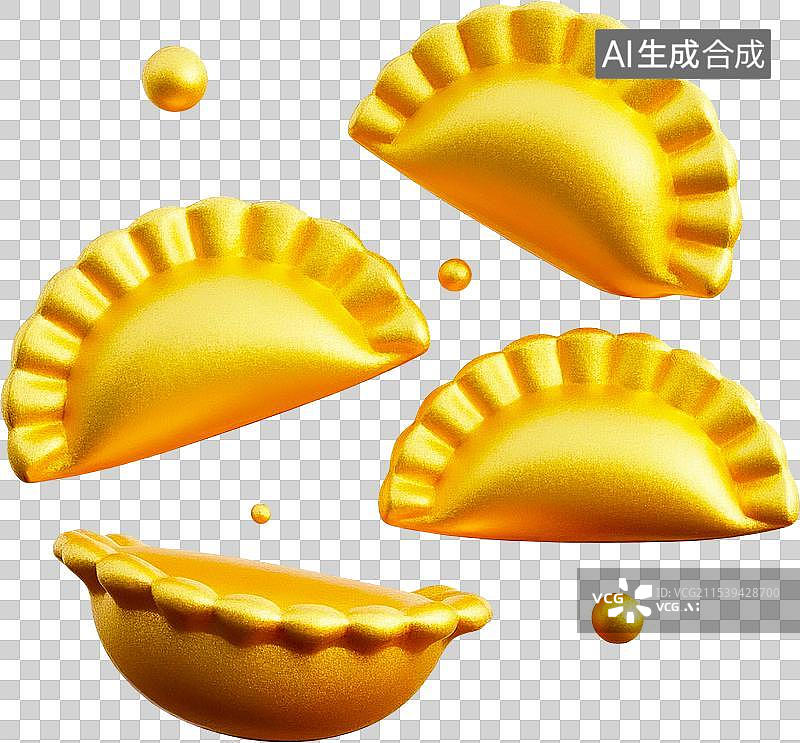 【AI数字艺术】3d新年黄金饺子元素图片素材