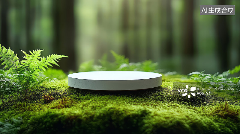 【AI数字艺术】热带雨林植物苔藓电商产品展台背景图片素材