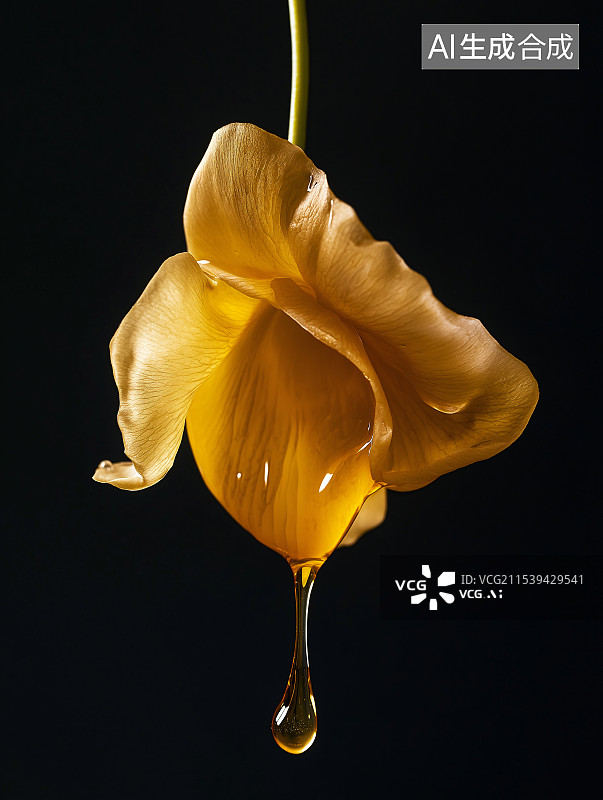 【AI数字艺术】花卉萃取出一滴珍贵精华，天然纯净芬芳，具卓越护肤功效，于背景中尽显其滋养之能，助于美容养颜。图片素材