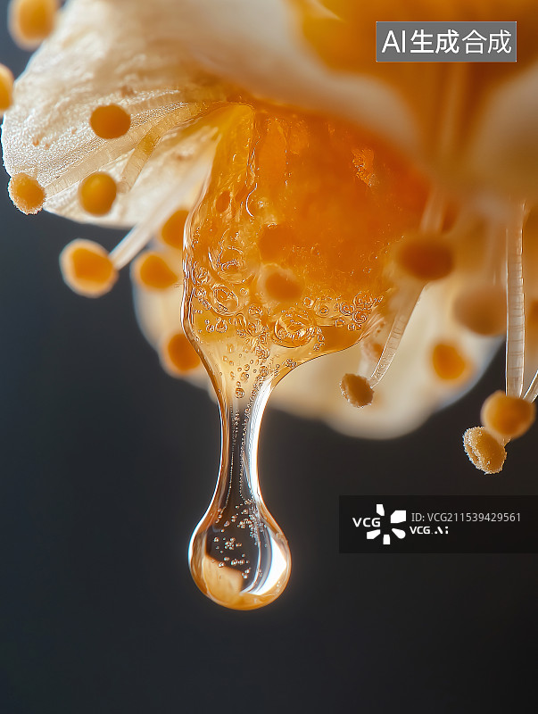 【AI数字艺术】花卉萃取出一滴珍贵精华，天然纯净芬芳，具卓越护肤功效，于背景中尽显其滋养之能，助于美容养颜。图片素材