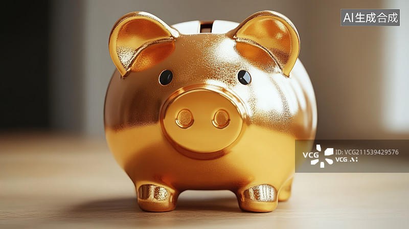 【AI数字艺术】金色的小猪钱罐，金融理财储蓄概念图片素材