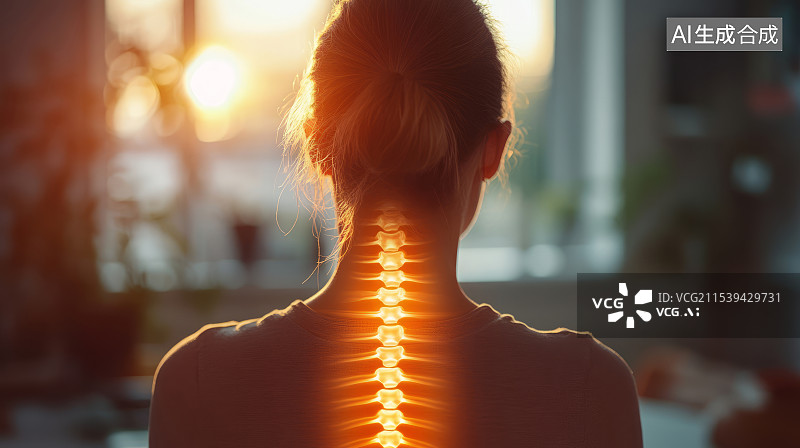 【AI数字艺术】女性脊椎和颈椎病疼痛医学概念图图片素材
