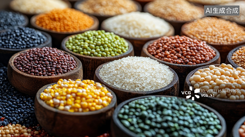【AI数字艺术】装在碗里的各种五谷杂粮和豆类画面图片素材