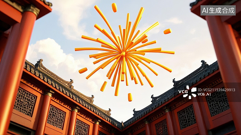 【AI数字艺术】中国新年元素，烟花，鞭炮图片素材
