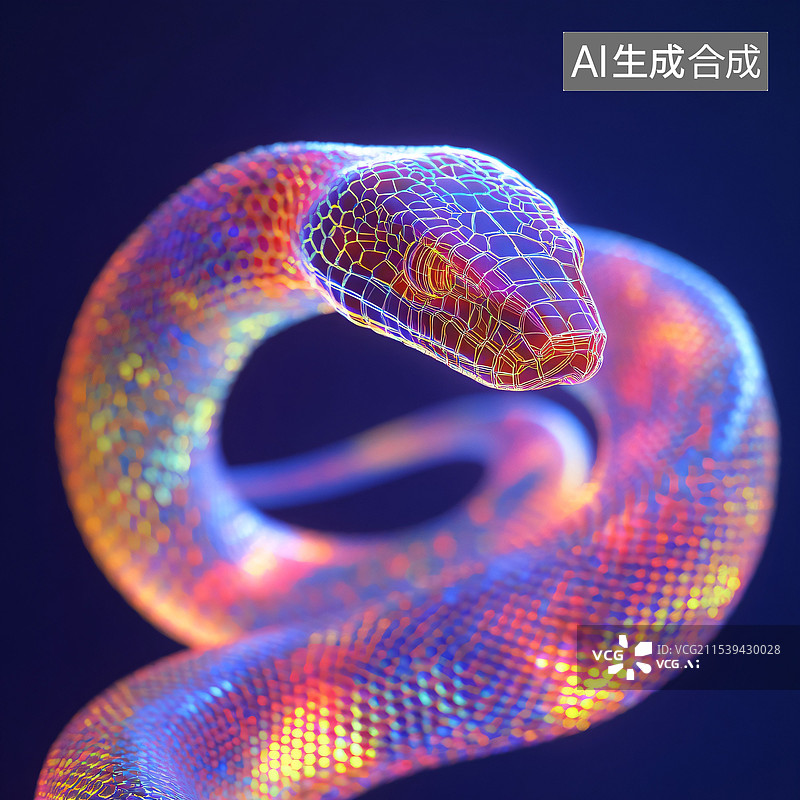 【AI数字艺术】科技感、未来感幻彩龙蛇动物、C4D图片素材