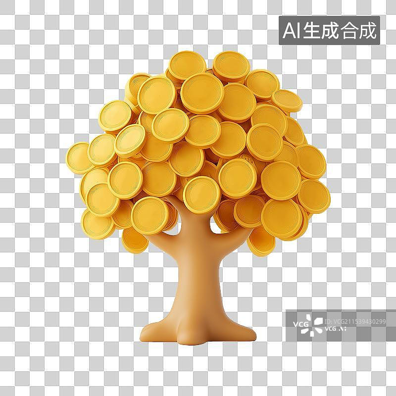 【AI数字艺术】3D风格发财树元素图片素材