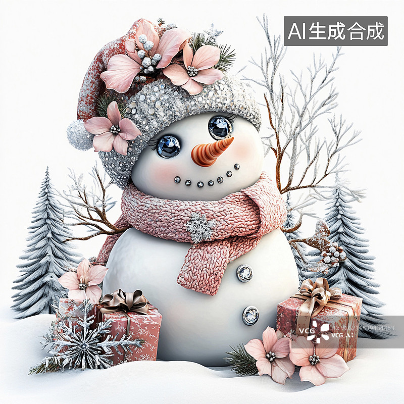 【AI数字艺术】可爱插画冬天装饰雪人图片素材
