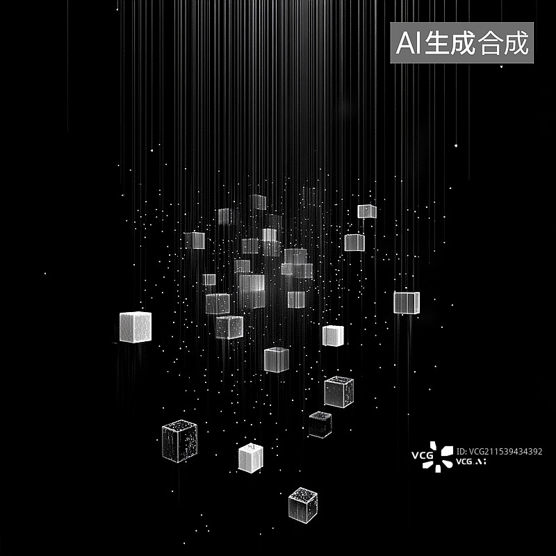 【AI数字艺术】黑色背景粒子质感抽象几何商务背景图片素材