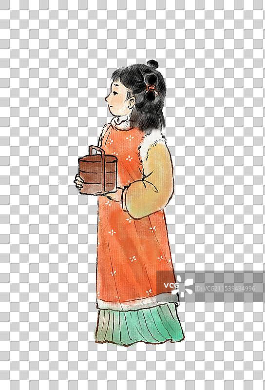 过年走亲戚置办年货古风古代小孩—中国传统春节年俗习俗国画古风水墨写意工笔国风元素图片素材