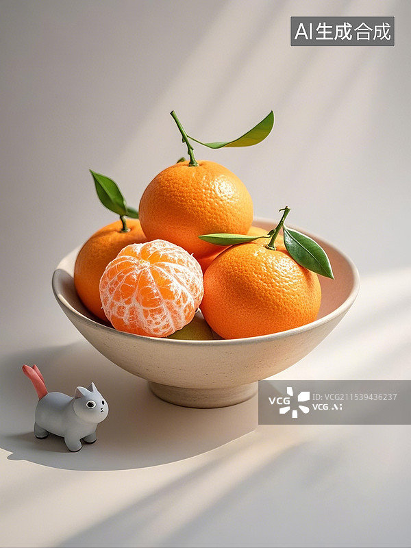 【AI数字艺术】盘子里可爱表情的橘子图片素材