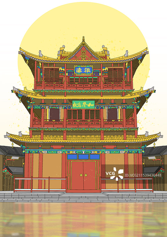 古代建筑物山西大同楼节日插画元素图形装饰图案图像图片素材