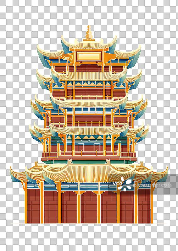 黄鹤楼武汉古建筑插画元素PNG免抠图形装饰图案图像图片素材