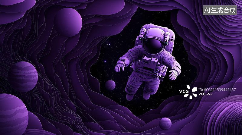 【AI数字艺术】宇航员与紫色星球图片素材