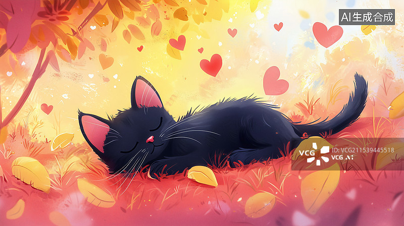 【AI数字艺术】秋日睡觉的小猫图片素材