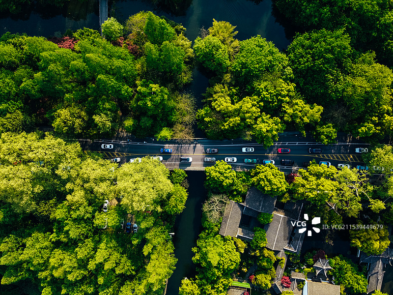 杭州西湖杨公堤航拍图片素材