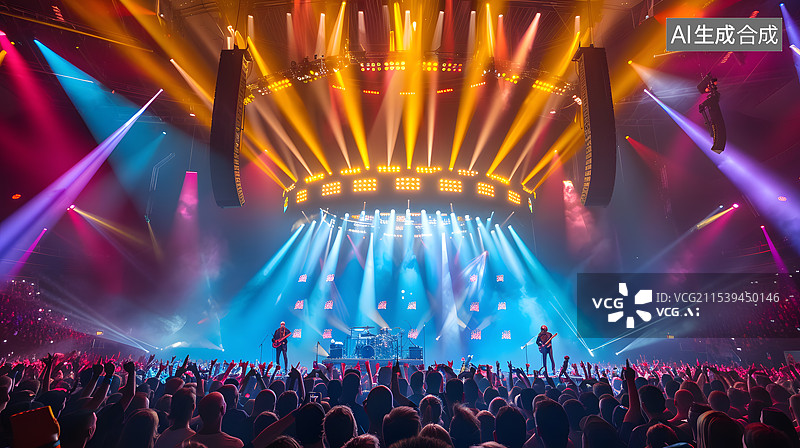 【AI数字艺术】五光十色的音乐会演唱会现场人山人海图片素材