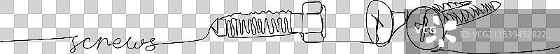 螺丝、钉子和螺栓的一行连续线条艺术图片素材