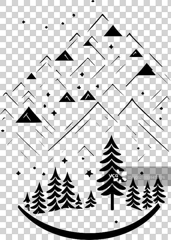 冬季手绘黑色山树图标图片素材