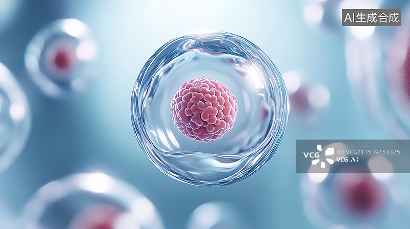 【AI数字艺术】蓝色背景下的细胞和医疗概念背景图片素材