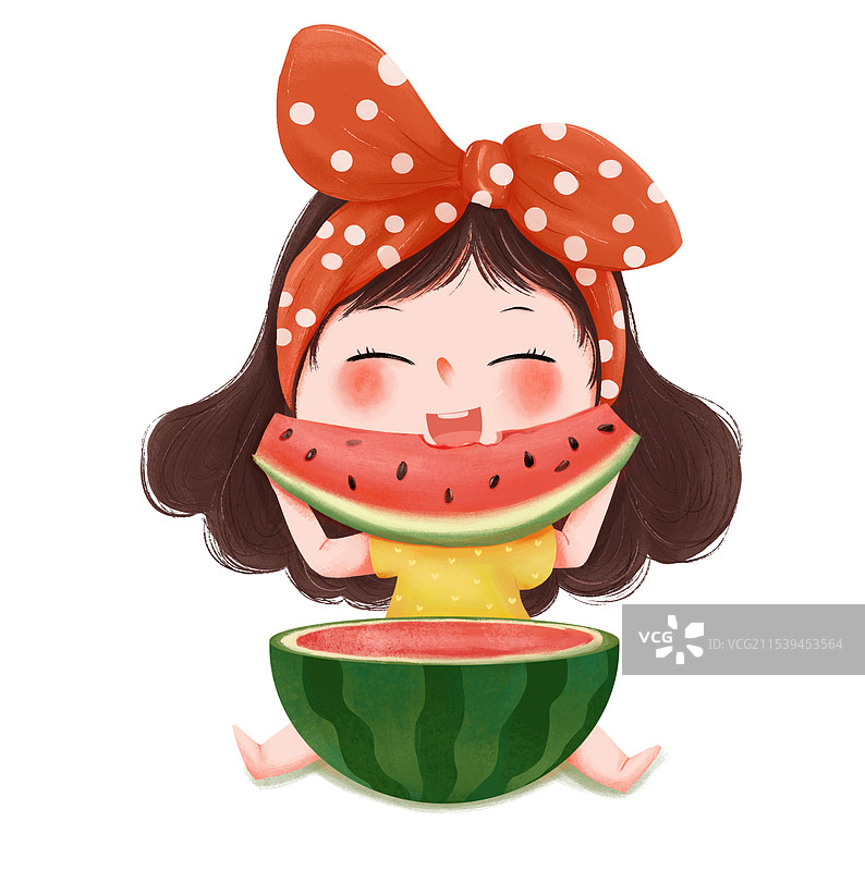 吃西瓜小女孩图片素材
