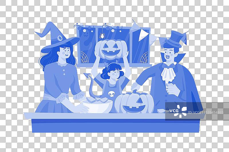 家庭正在为万圣节装饰图片素材