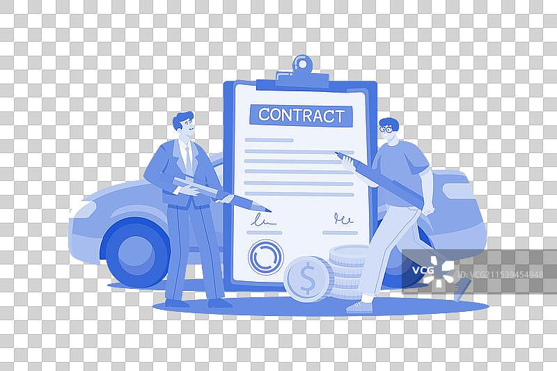 男子与汽车展厅经理签署合同图片素材