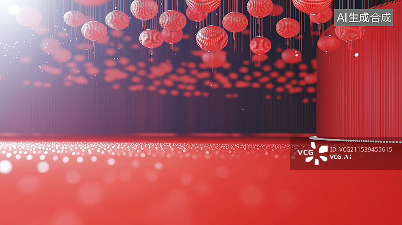 【AI数字艺术】喜庆红色背景——传统国风灯笼产品展台图片素材