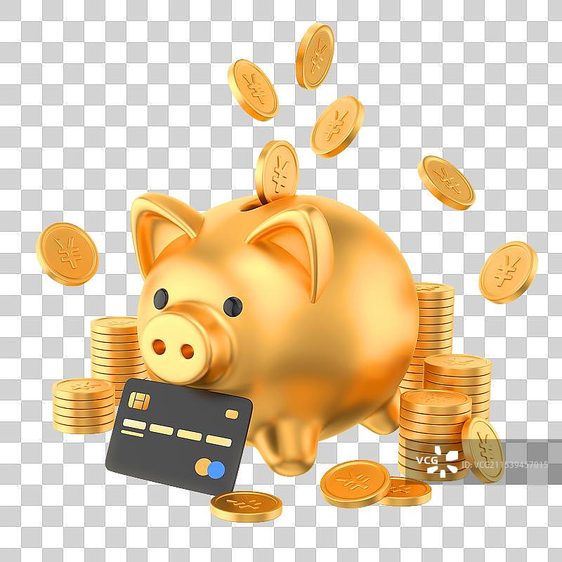 3D金猪储蓄金币和银行卡图片素材