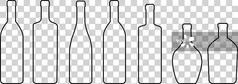 酒、啤酒、黑色轮廓瓶子图标集，酒吧、酒馆图片素材