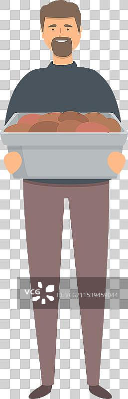 卡通风格的蘑菇采摘者与装满蘑菇的盒子图标图片素材