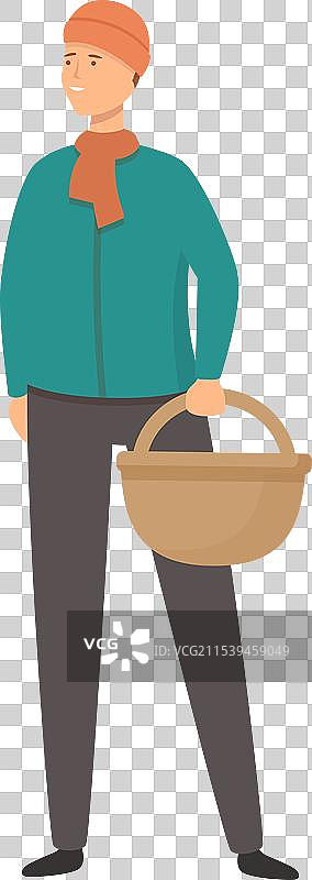 秋季围巾的蘑菇采摘者卡通图标图片素材