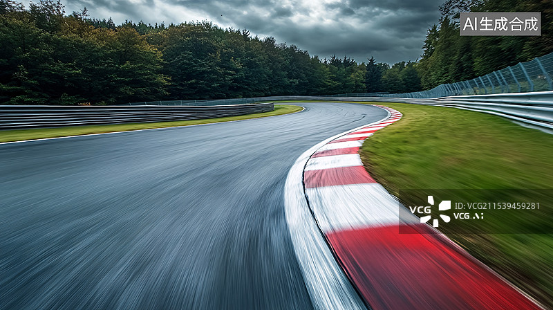 【AI数字艺术】汽车广告背景图-绿地树林间的国际赛道图片素材