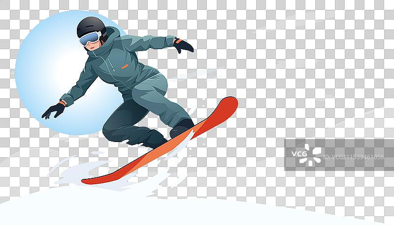 穿着温暖运动服的跳跃滑雪者展示动作图片素材