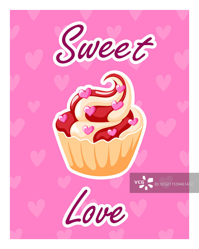 可爱的情人节贺卡，上面有一个杯子蛋糕图片素材