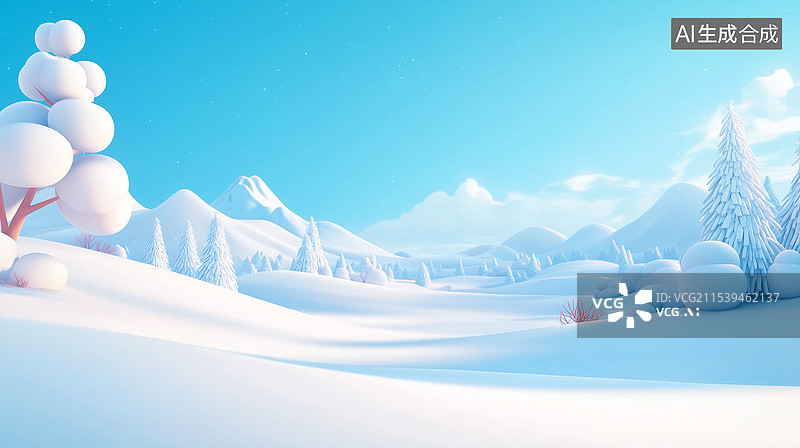 【AI数字艺术】3D卡通童话般的雪山图片素材