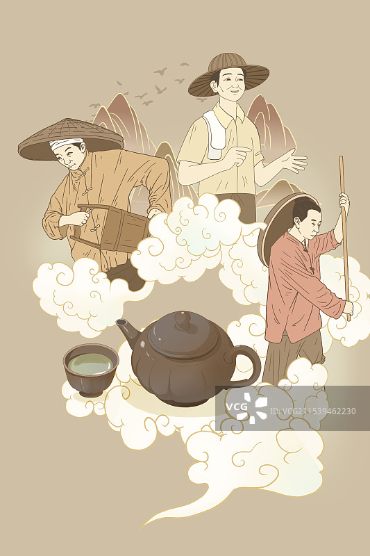 非遗紫砂壶插画图片素材