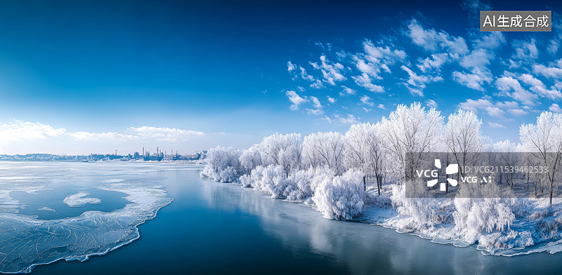 【AI数字艺术】一个宁静的冬日村庄景象。画面中，厚厚的积雪覆盖了整个村庄和周围的山林，房屋和树木都被白雪包裹，图片素材