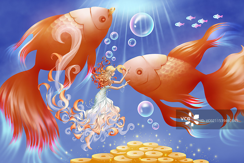招财锦鲤，治愈系插画图片素材