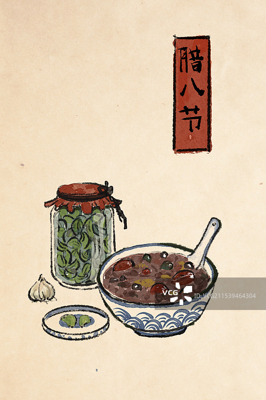 国画腊八粥腊八蒜春节过年食物立春图片素材