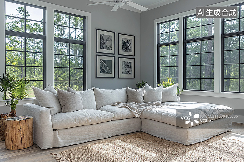 【AI数字艺术】明亮的客厅折叠沙发床场景图片素材