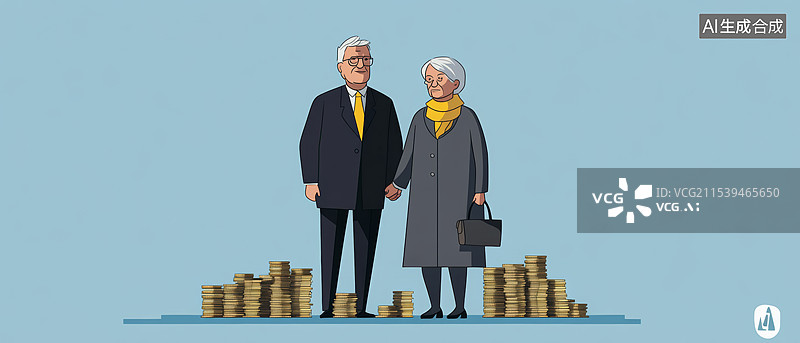 【AI数字艺术】两个小雕像分别坐在两堆硬币上。左边的小雕像穿着红色外套和紫色内衬，右边的小雕像穿图片素材