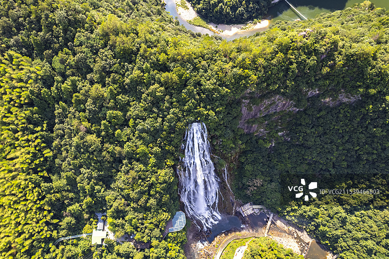 安徽六安金寨县大别山彩虹瀑布夏日风景航拍图片素材