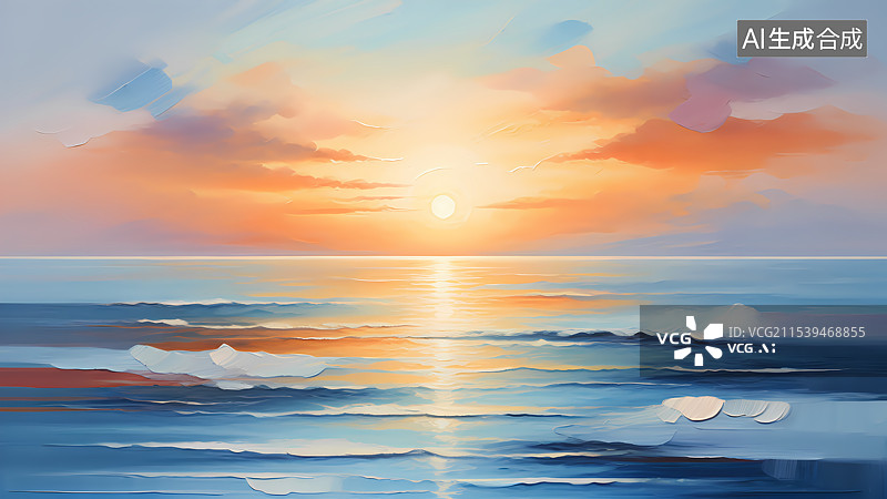 【AI数字艺术】海上日出日落油画插画壁纸图片素材
