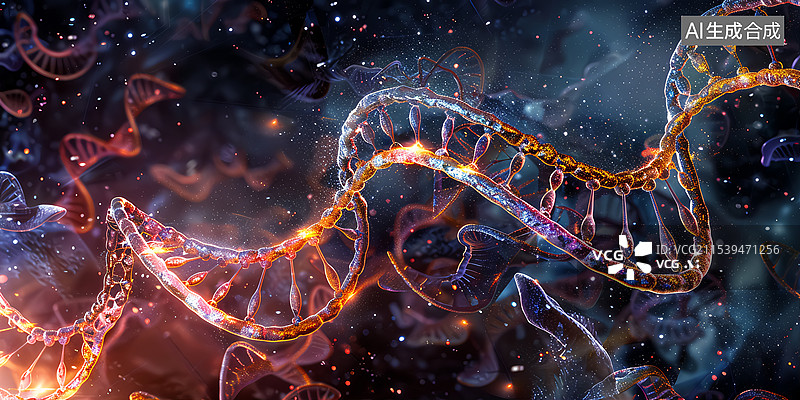【AI数字艺术】科技医疗双螺旋DNA基因检测背景图片素材