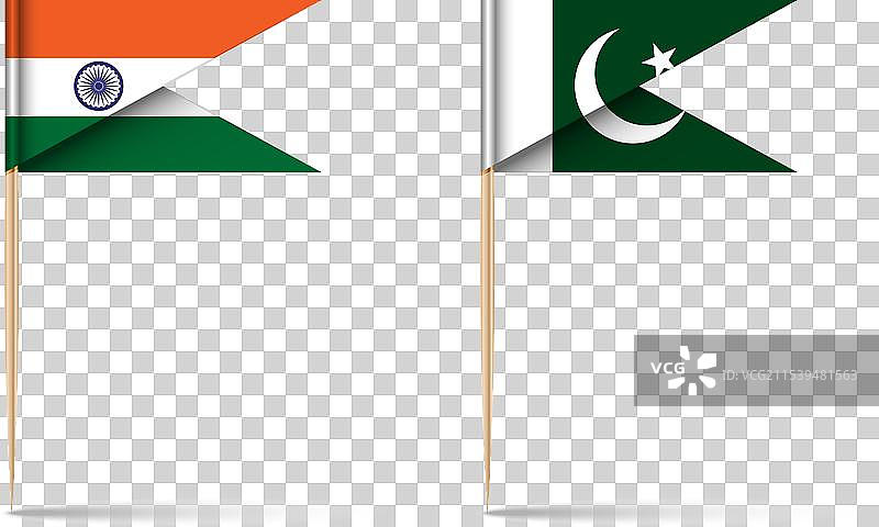 印度和巴基斯坦的纸质国旗图片素材
