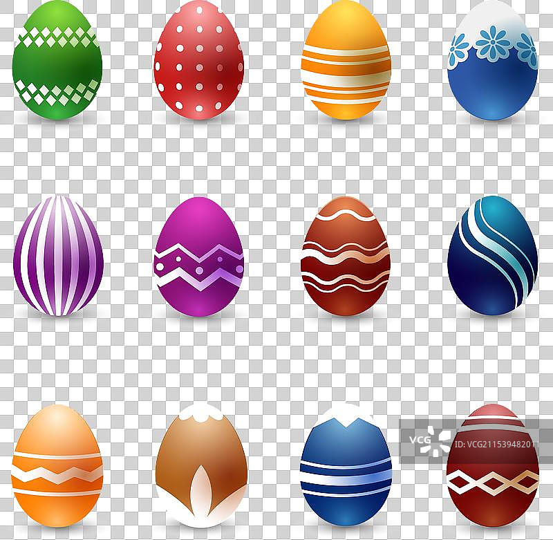 逼真的彩色复活节彩蛋套装图片素材